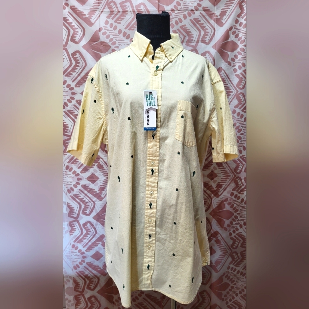 Sonoma Men's Big and Tall Size Large Yellow Cactus Button up NWT